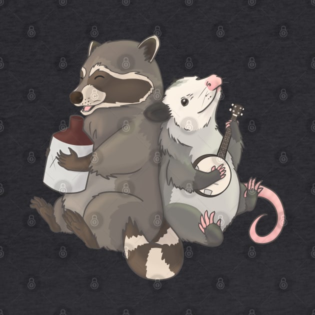 Opossum and a Racoon playing instruments by Mehu Art